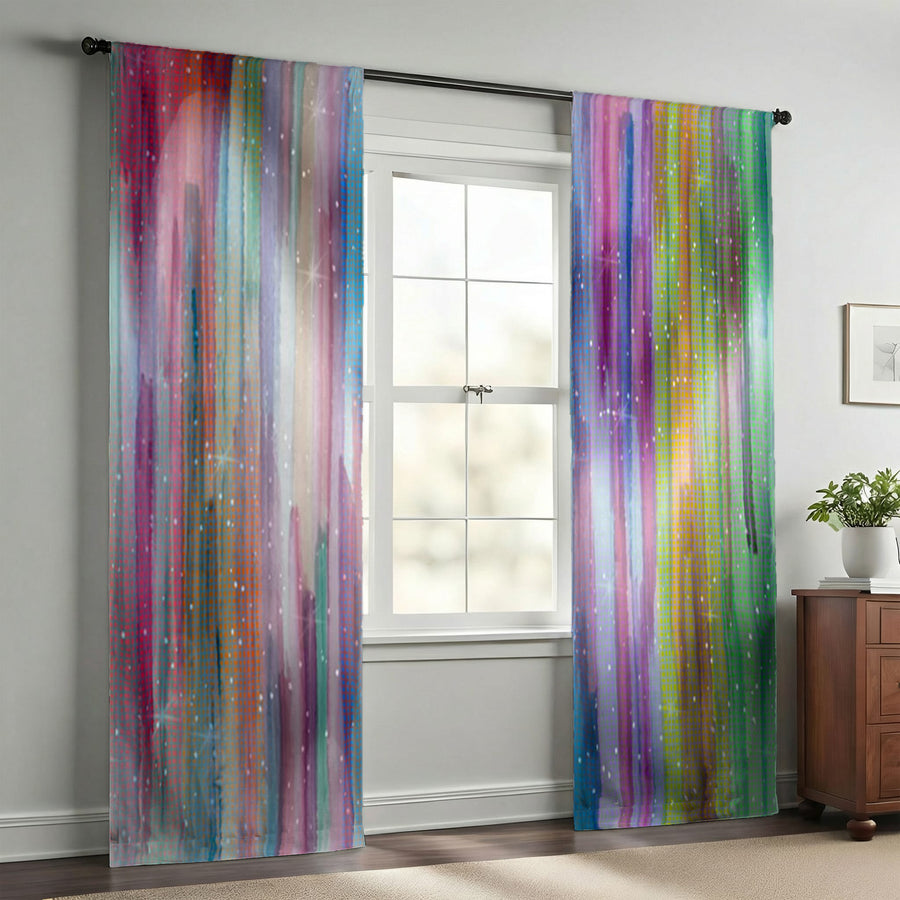 Multicolor Vertical Blend Stripe Pattern Window Curtains