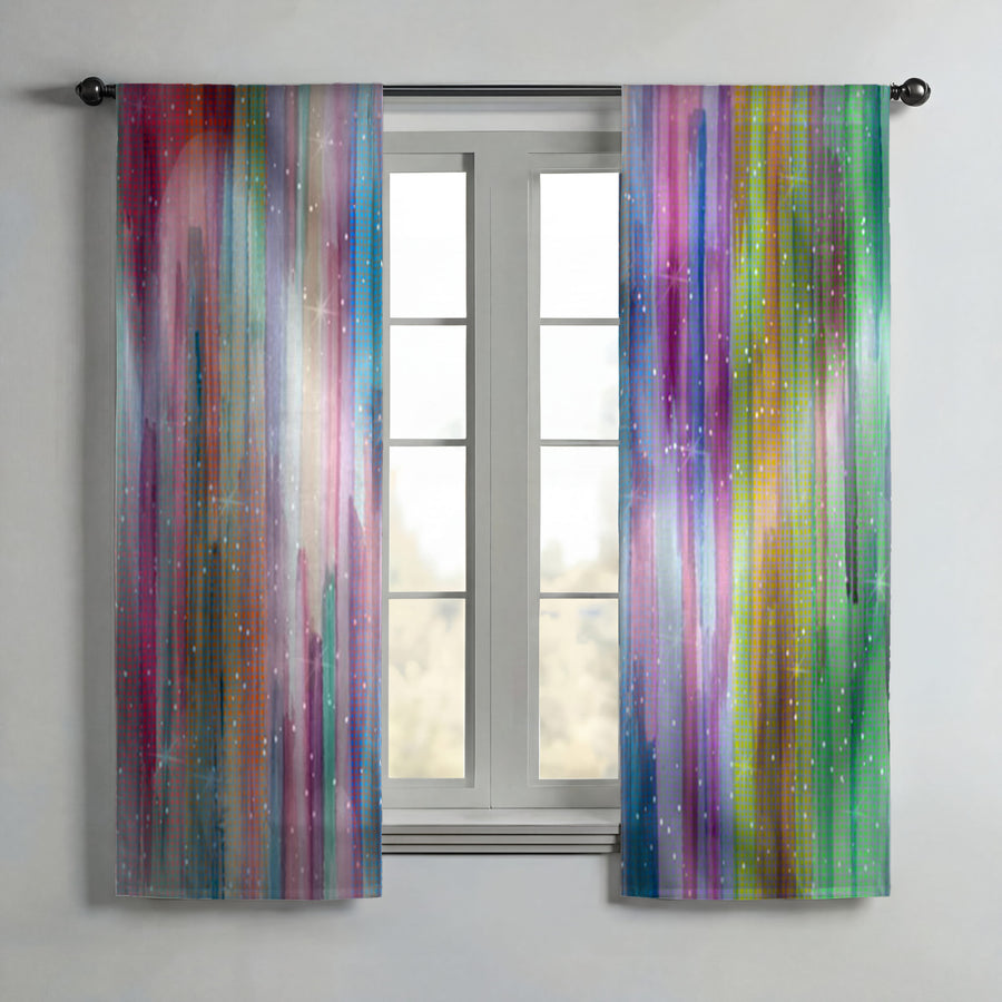 Multicolor Vertical Blend Stripe Pattern Window Curtains