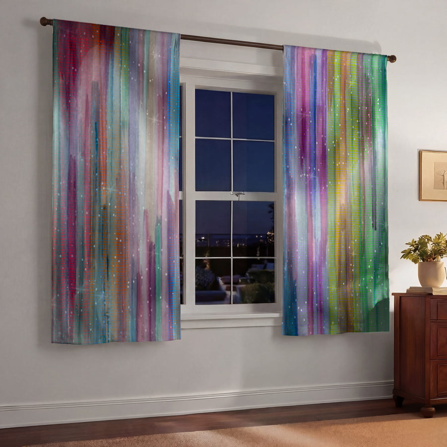 Multicolor Vertical Blend Stripe Pattern Window Curtains