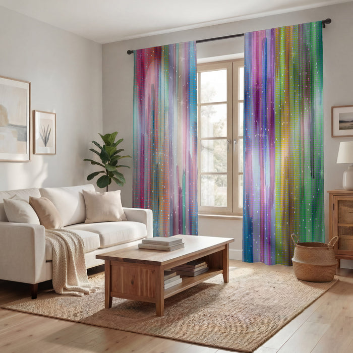 Multicolor Vertical Blend Stripe Pattern Window Curtains