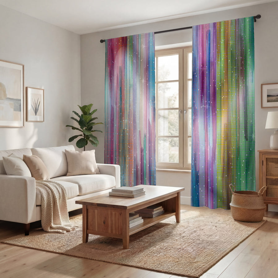 Multicolor Vertical Blend Stripe Pattern Window Curtains