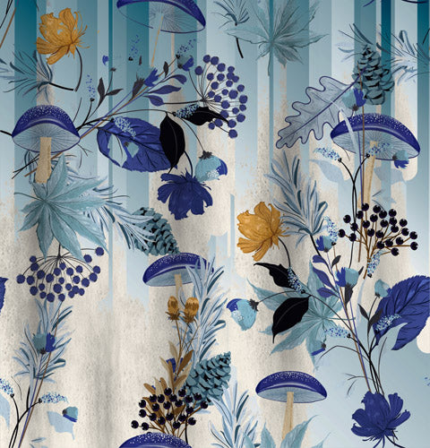 Blue Botanical Mushroom Pattern
