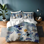 Cottage Style Blue Floral and Mushroom Comforter or Duvet Cover | Twin, Queen, King Size - Deja Blue Studios