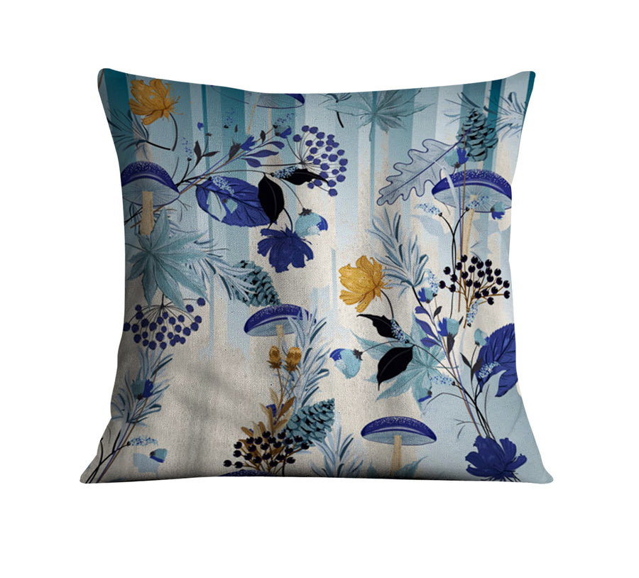 Blue Botanical Mushroom Pattern Throw Pillow Cover