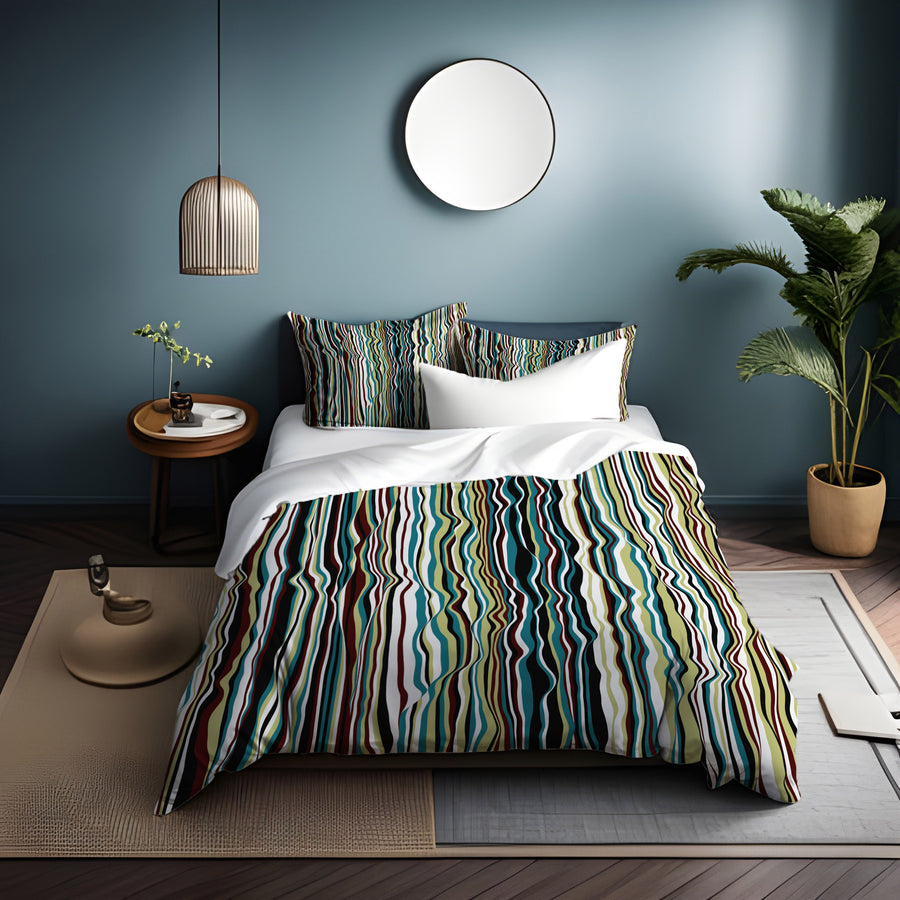 Multicolor Vertical Wave Stripe Pattern Duvet Cover