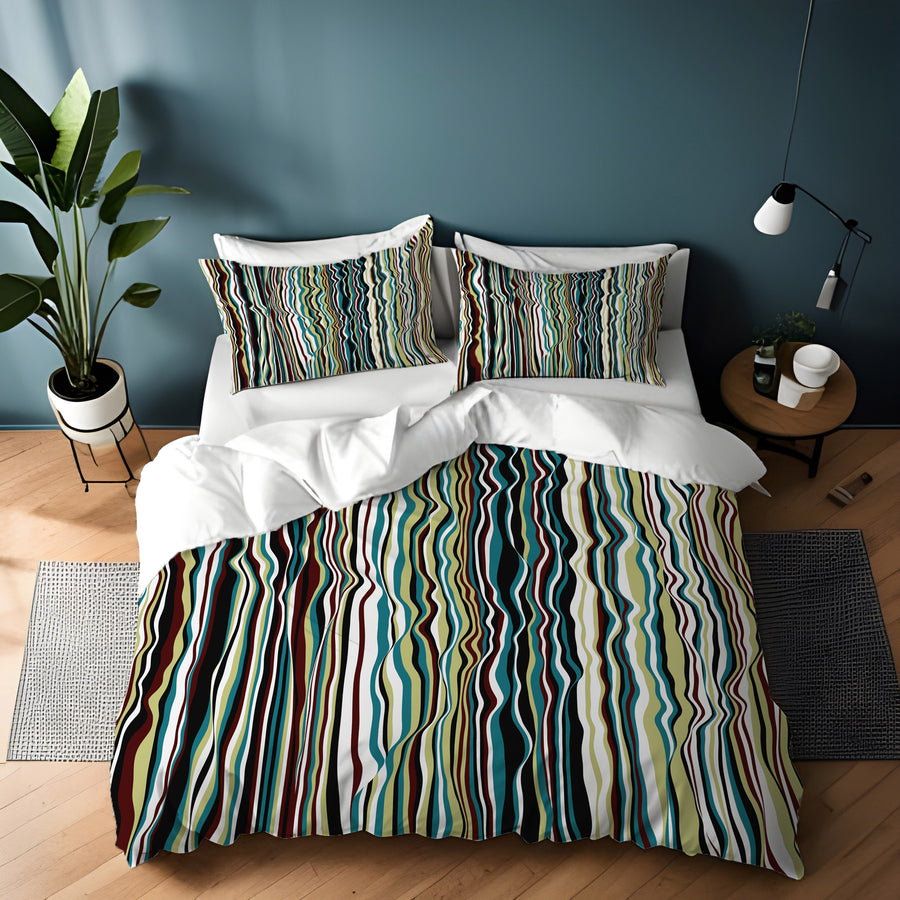 Multicolor Vertical Wave Stripe Pattern Duvet Cover
