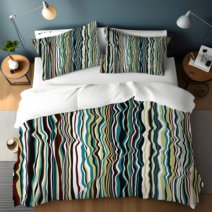 Multicolor Vertical Wave Stripe Pattern Duvet Cover