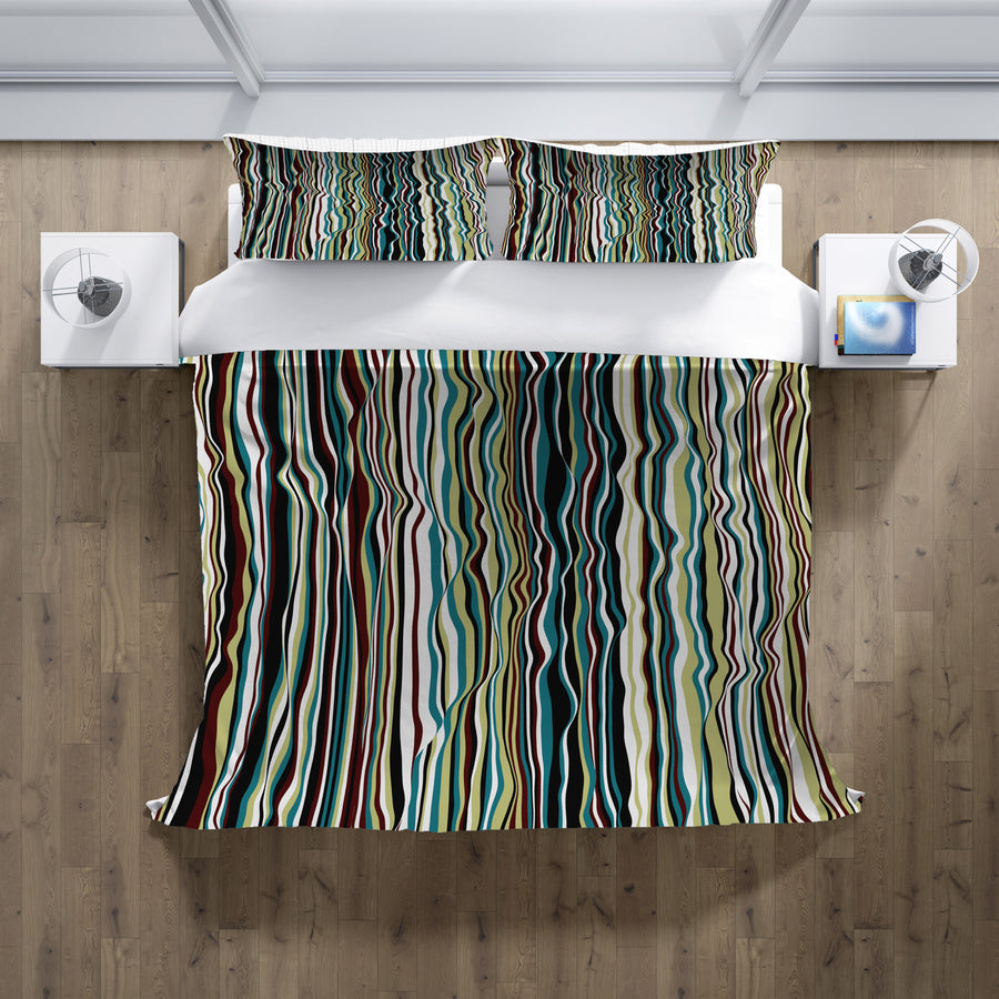 Multicolor Vertical Wave Stripe Pattern Duvet Cover