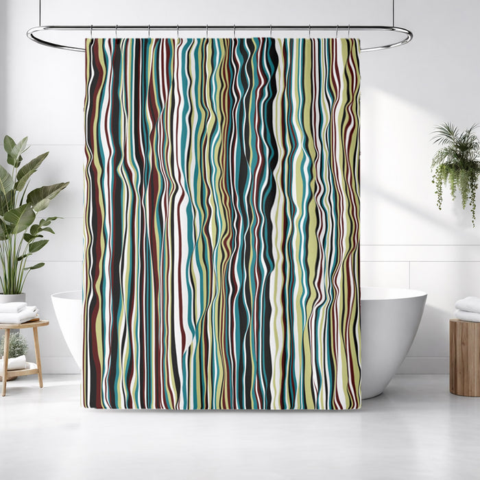 Multicolor Vertical Wave Stripe Pattern Shower Curtain