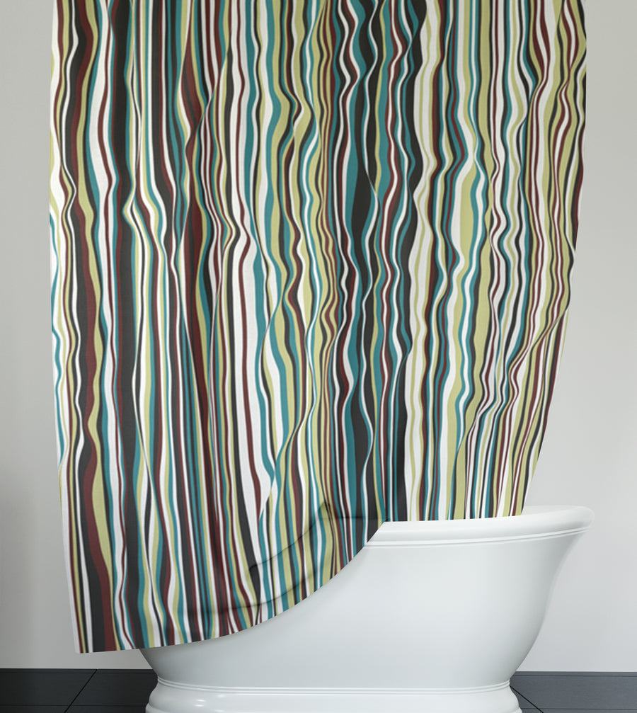 Multicolor Vertical Wave Stripe Pattern Shower Curtain