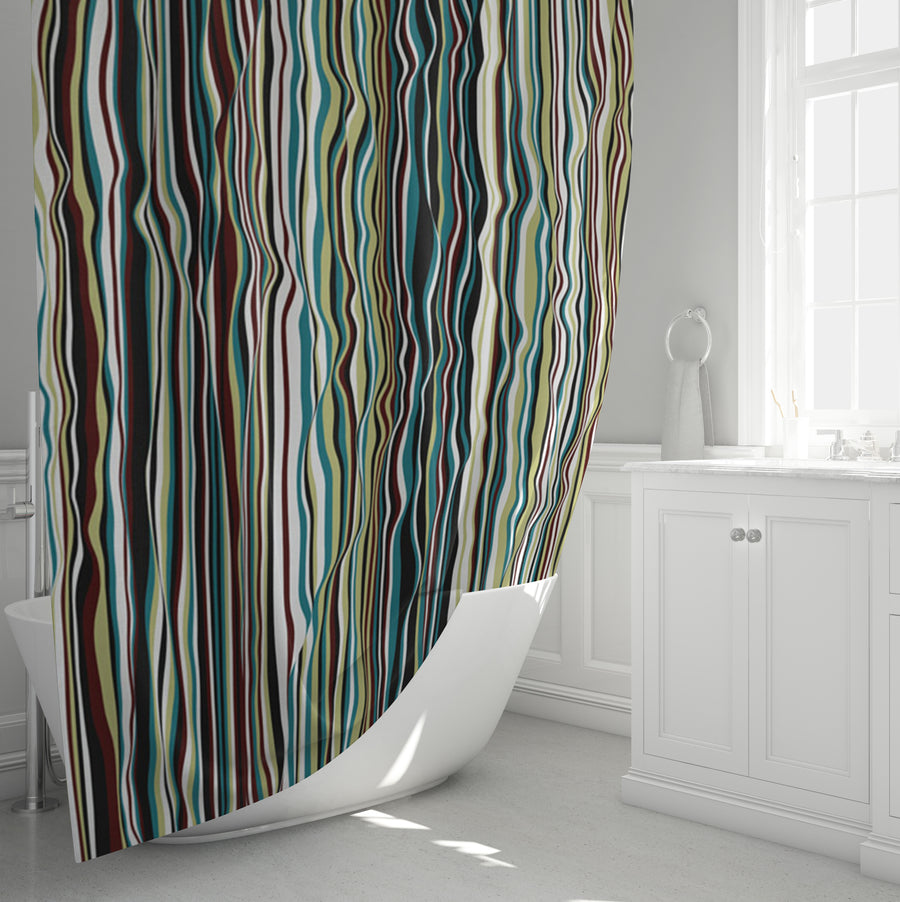 Multicolor Vertical Wave Stripe Pattern Shower Curtain