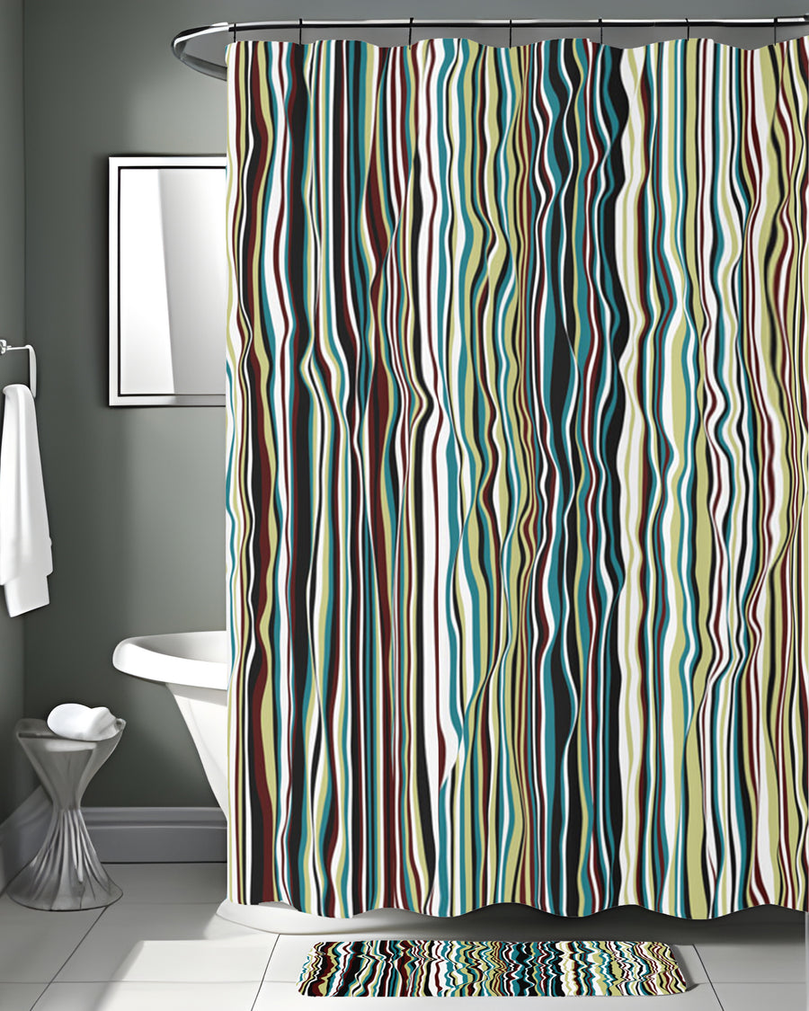 Multicolor Vertical Wave Stripe Pattern Shower Curtain