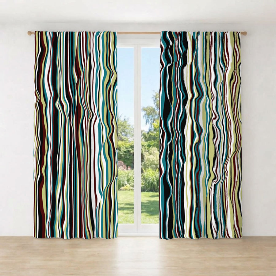 Multicolor Vertical Wave Stripe Pattern Window Curtains