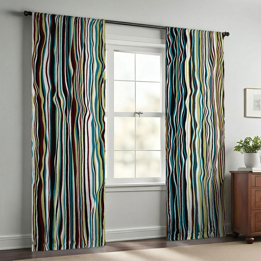Multicolor Vertical Wave Stripe Pattern Window Curtains