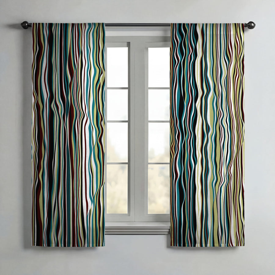 Multicolor Vertical Wave Stripe Pattern Window Curtains