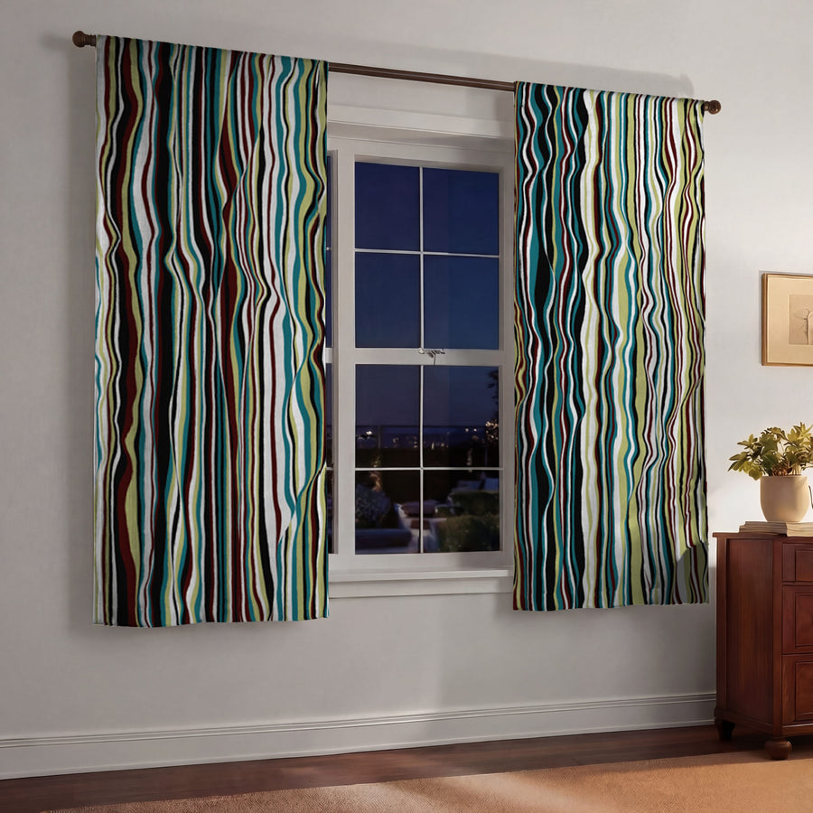 Multicolor Vertical Wave Stripe Pattern Window Curtains