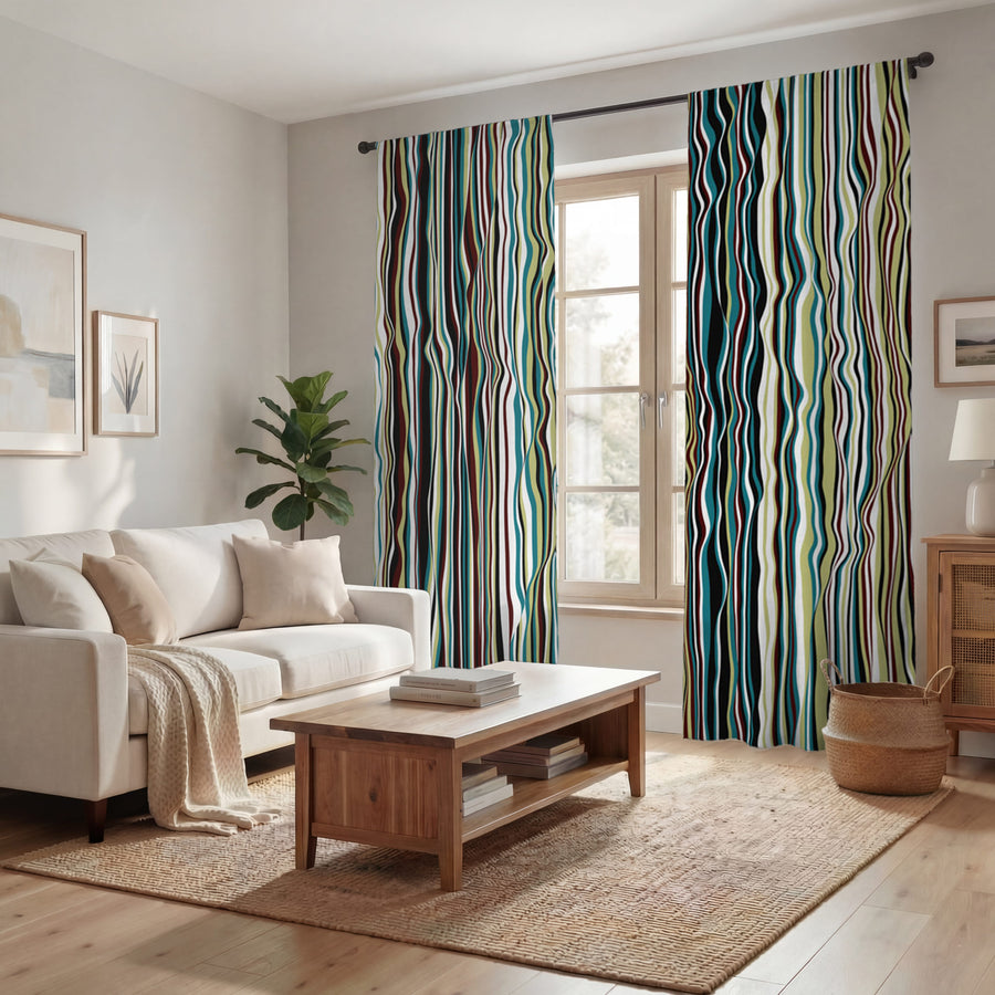Multicolor Vertical Wave Stripe Pattern Window Curtains