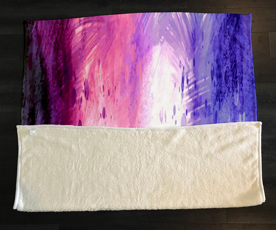 Purple and Pink Watercolor Gradient Texture Fleece Sherpa Blanket
