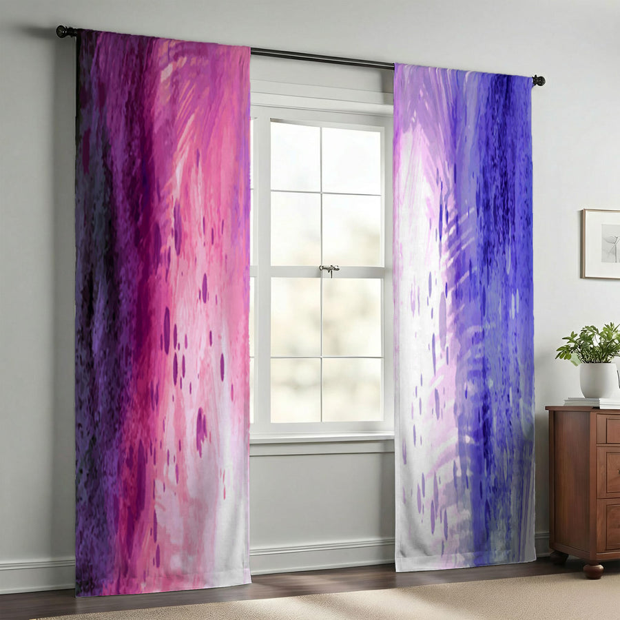 Purple and Pink Watercolor Gradient Texture Window Curtains