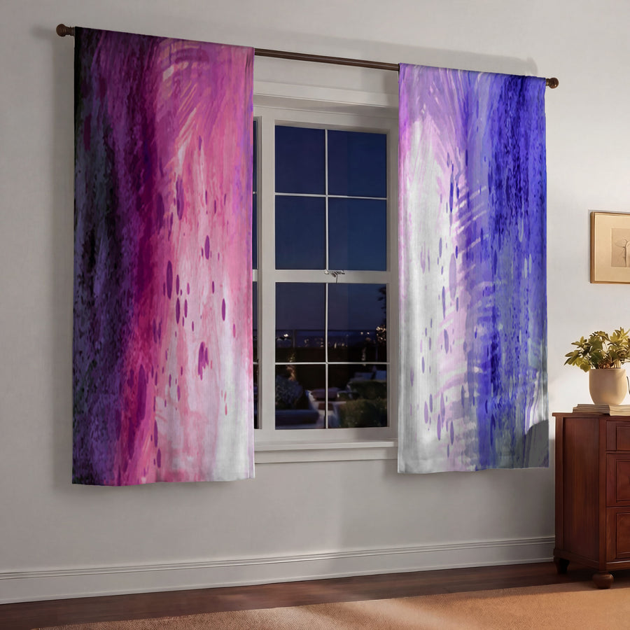 Purple and Pink Watercolor Gradient Texture Window Curtains