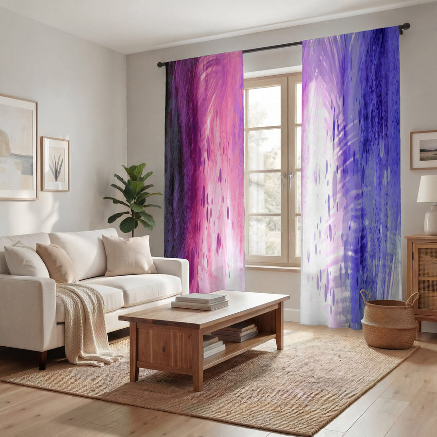 Purple and Pink Watercolor Gradient Texture Window Curtains