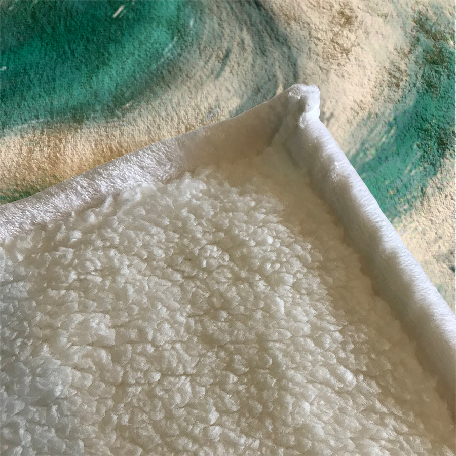 Teal and Beige Marble Swirl Pattern Fleece Sherpa Blanket
