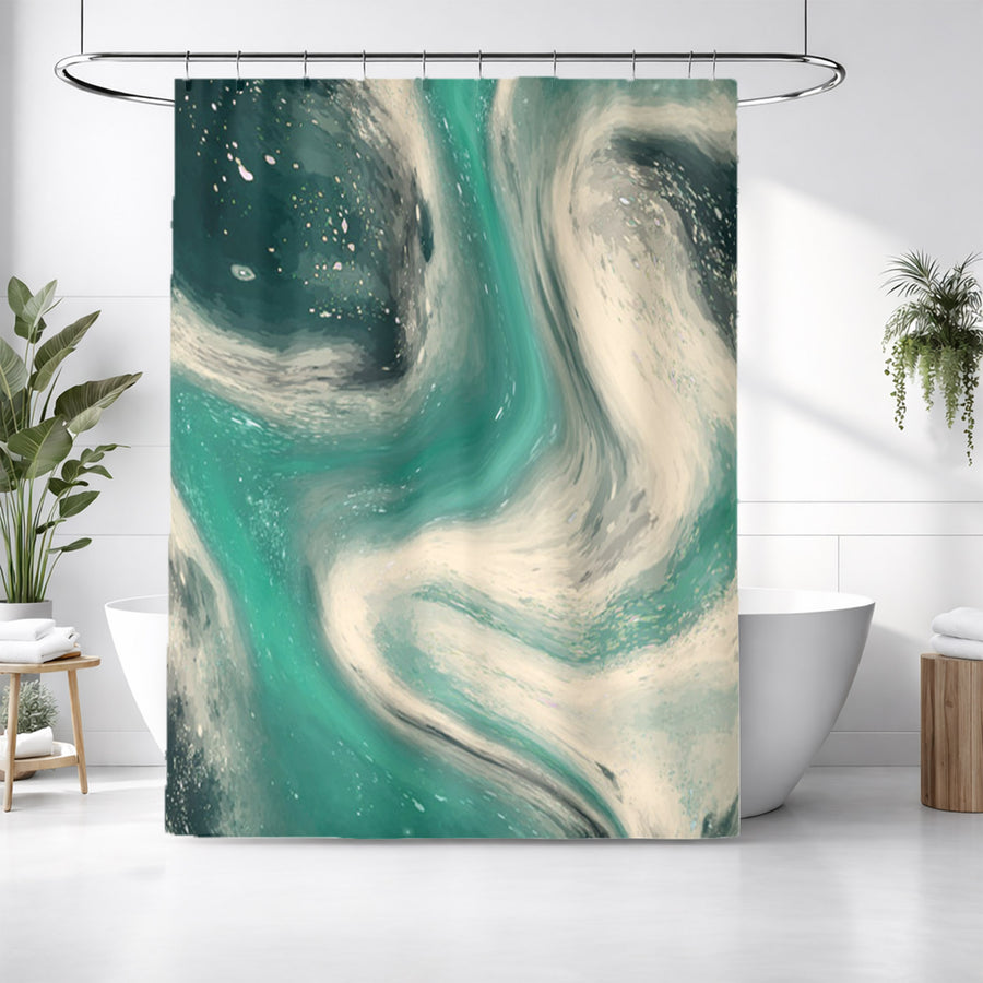 Teal and Beige Marble Swirl Pattern Shower Curtain