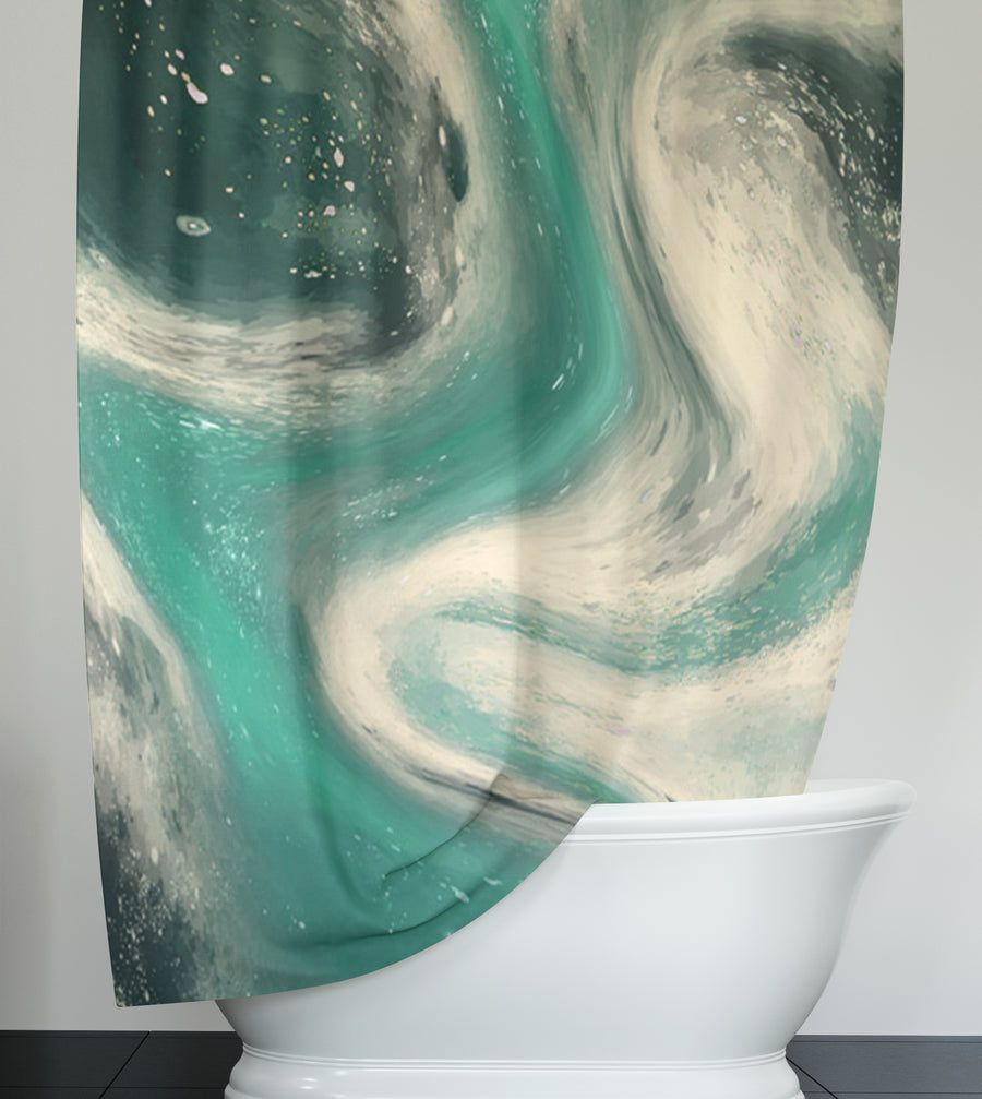 Teal and Beige Marble Swirl Pattern Shower Curtain