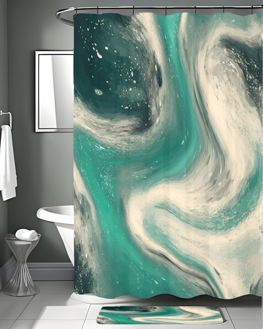 Teal and Beige Marble Swirl Pattern Shower Curtain
