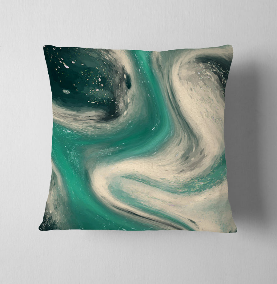Teal and Beige Marble Swirl Pattern Throw Pillow Cover