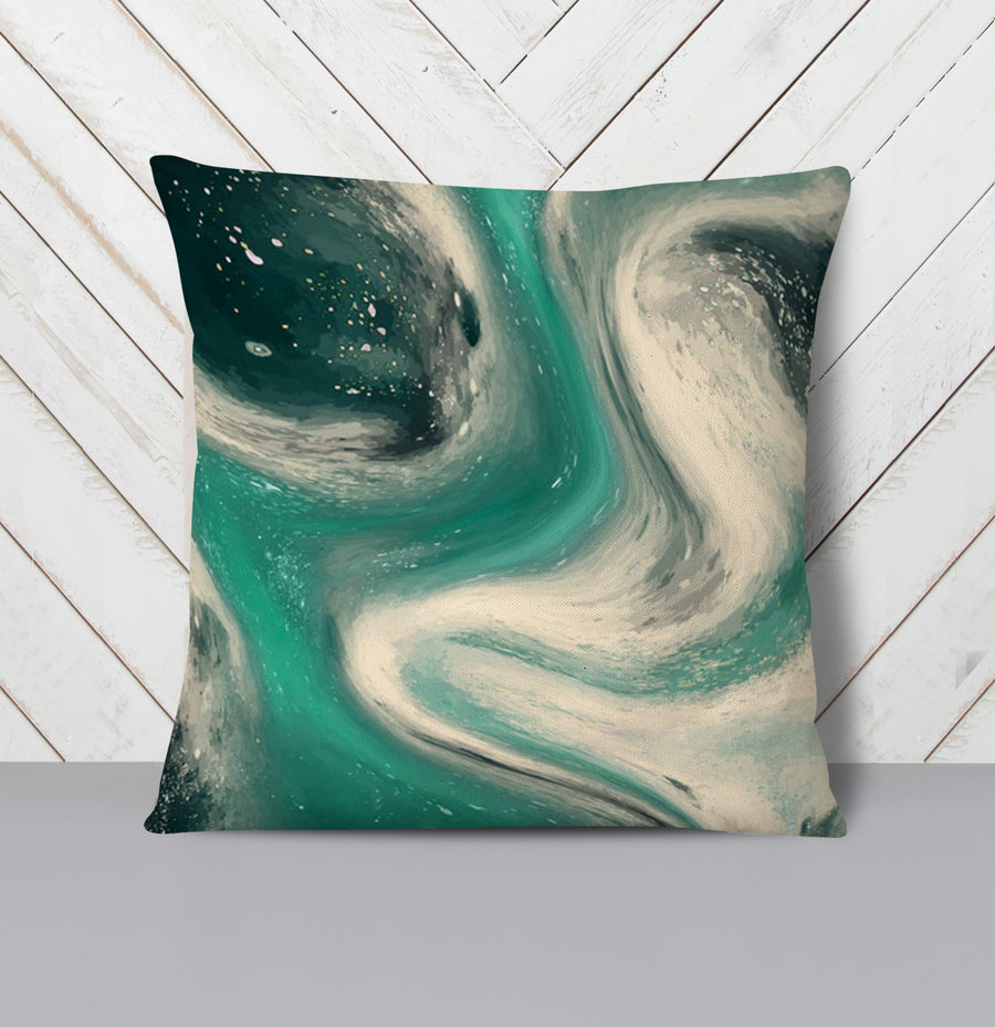 Teal and Beige Marble Swirl Pattern Throw Pillow Cover