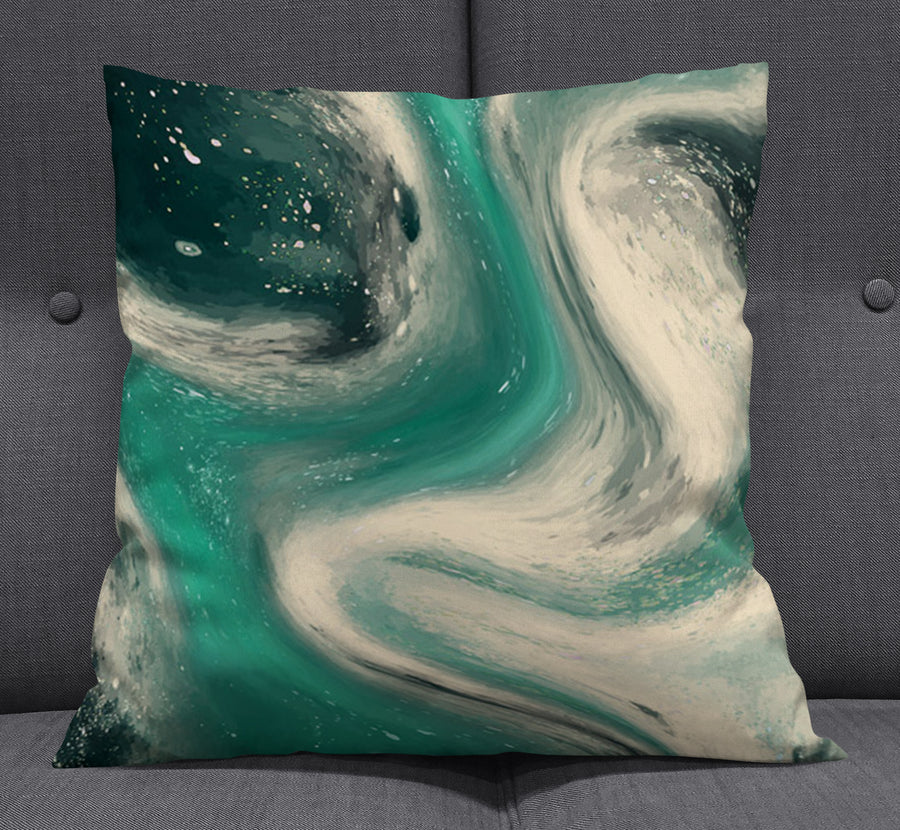 Teal and Beige Marble Swirl Pattern Throw Pillow Cover