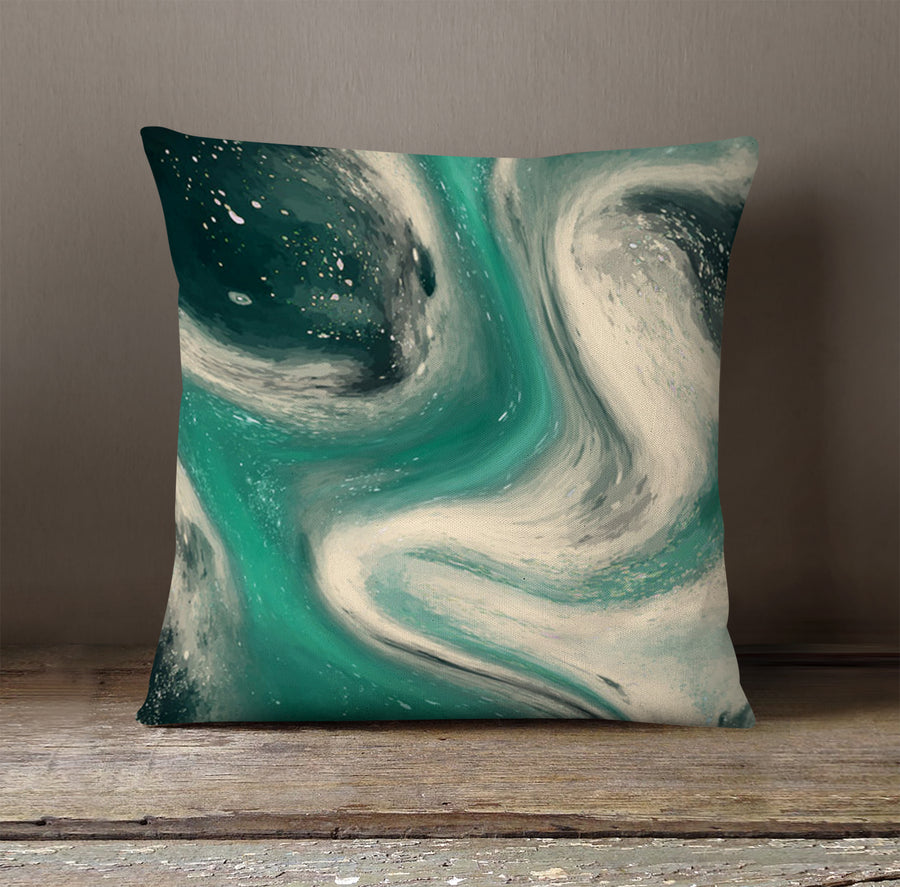 Teal and Beige Marble Swirl Pattern Throw Pillow Cover