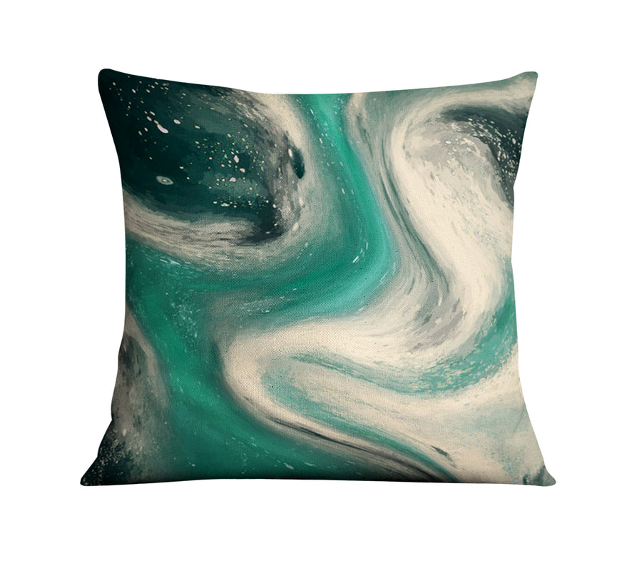 Teal and Beige Marble Swirl Pattern Throw Pillow Cover