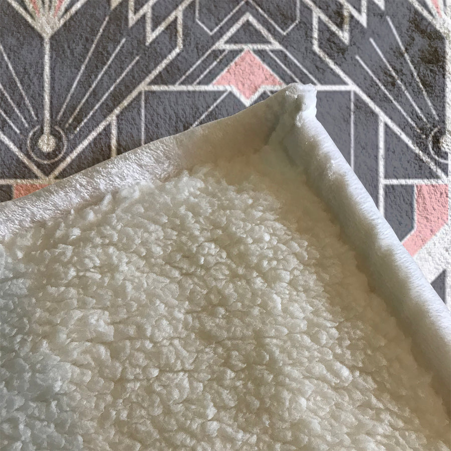 Gray and Pink Geometric Tile Pattern Fleece Sherpa Blanket