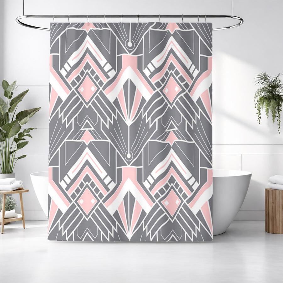 Gray and Pink Geometric Tile Pattern Shower Curtain