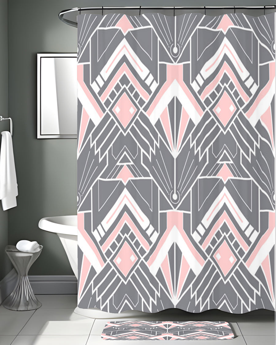 Gray and Pink Geometric Tile Pattern Shower Curtain