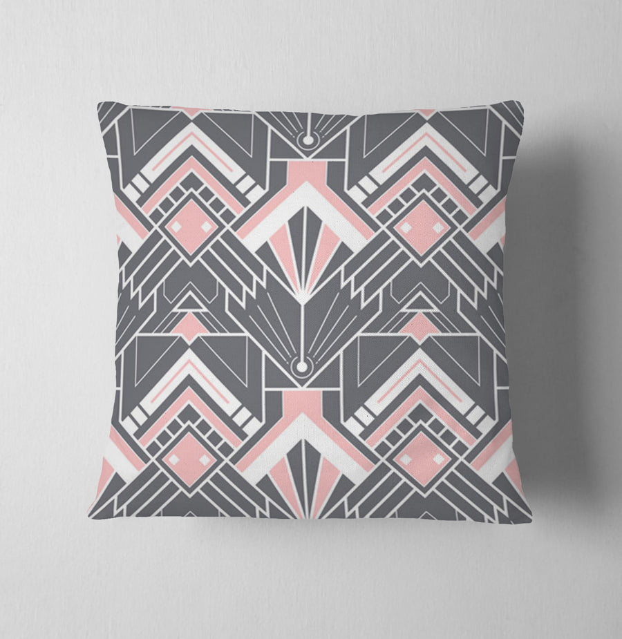 Gray and Pink Geometric Tile Pattern Throw Pillow Cover