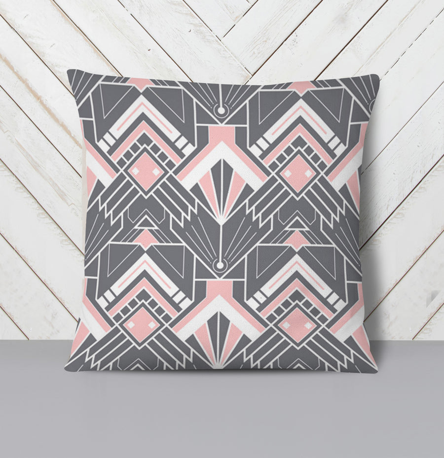 Gray and Pink Geometric Tile Pattern Throw Pillow Cover