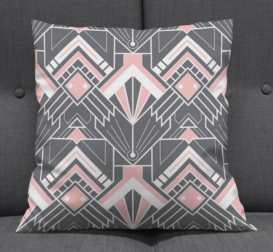 Gray and Pink Geometric Tile Pattern Throw Pillow Cover