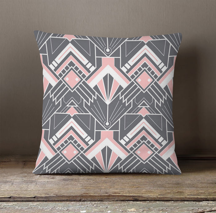 Gray and Pink Geometric Tile Pattern Throw Pillow Cover