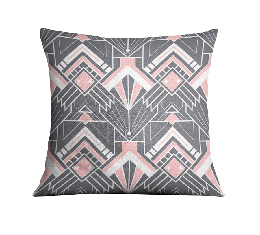 Gray and Pink Geometric Tile Pattern Throw Pillow Cover