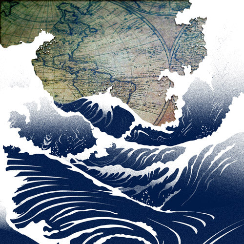 Blue Coastal Wave Map Artwork