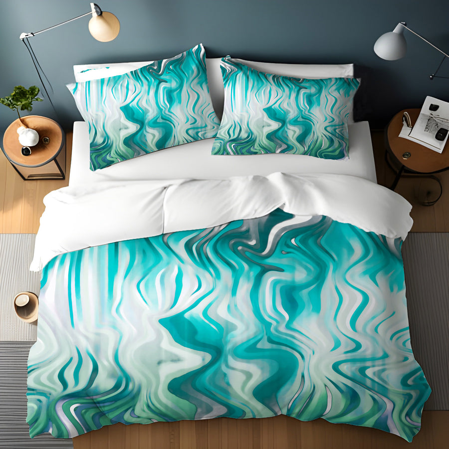 Teal Liquid Marble Flow Pattern Duvet Cover