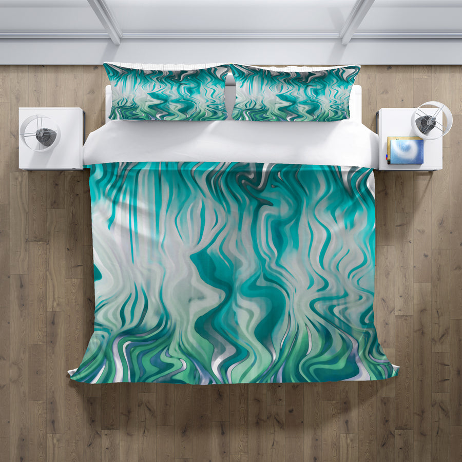 Teal Liquid Marble Flow Pattern Duvet Cover
