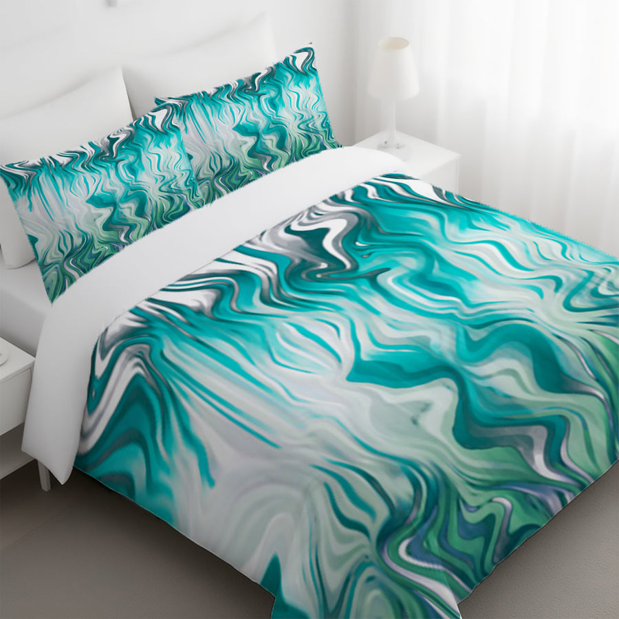 Teal Liquid Marble Flow Pattern Duvet Cover