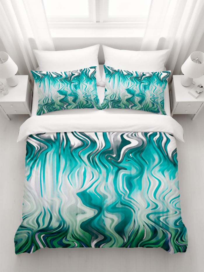 Teal Liquid Marble Flow Pattern Duvet Cover
