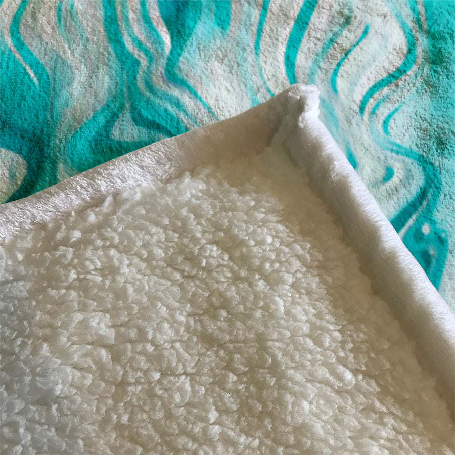 Teal Liquid Marble Flow Pattern Fleece Sherpa Blanket