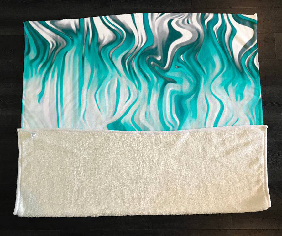 Teal Liquid Marble Flow Pattern Fleece Sherpa Blanket