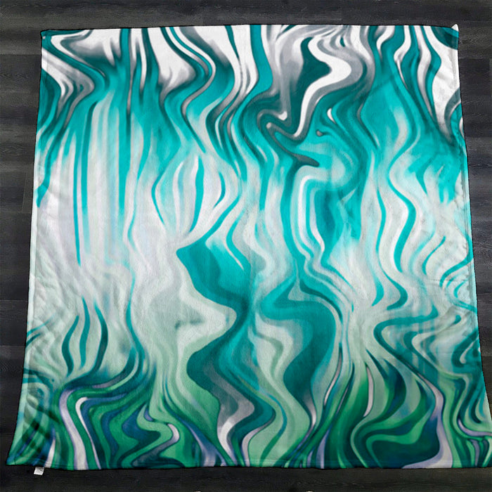 Teal Liquid Marble Flow Pattern Fleece Sherpa Blanket
